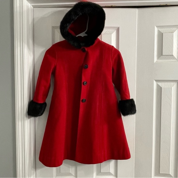Rothschild Other - Rothschild Red Wool Hooded Little Red Riding Hood Coat w/ Faux Fur Trim | 5 / 5T